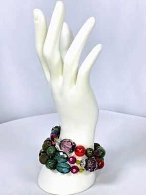 Chunky Beaded Stretch Bracelet Multicolor Glass Boho Statement EUC